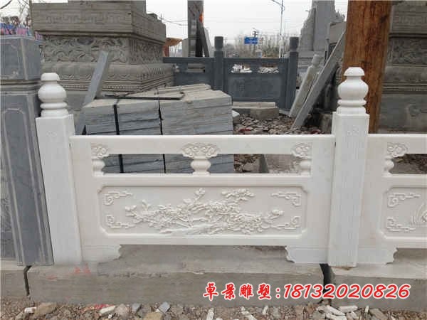 梅兰竹菊石浮雕栏板 汉白玉栏板雕塑
