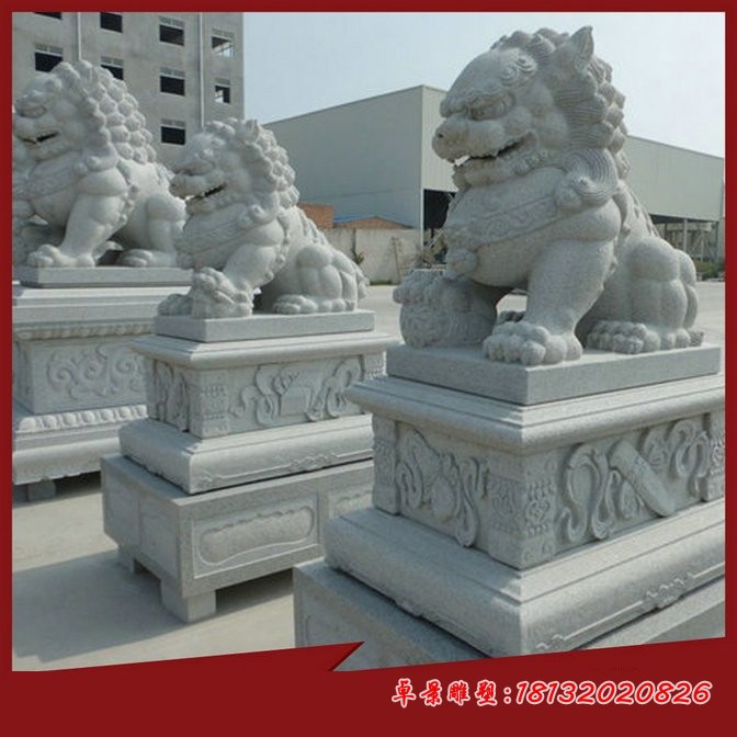 门口踩球狮子石雕 大理石北京狮石雕