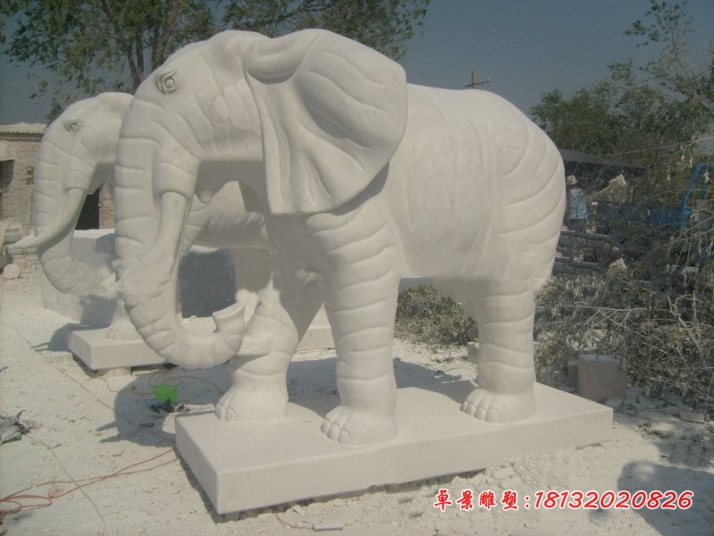 门口大象石雕 大理石大象雕塑