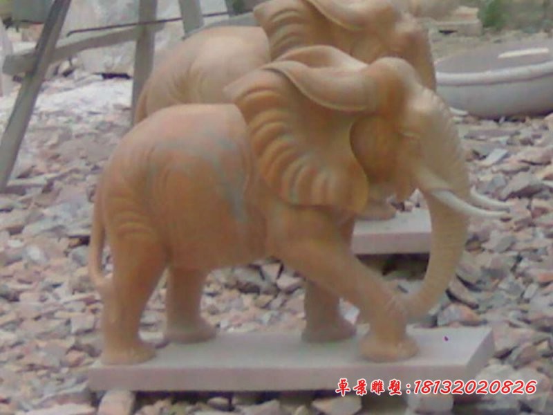 门口大象石雕 晚霞红动物雕塑 (2)