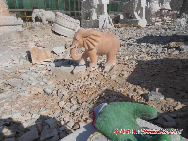 门口大象石雕 晚霞红动物雕塑 (3)