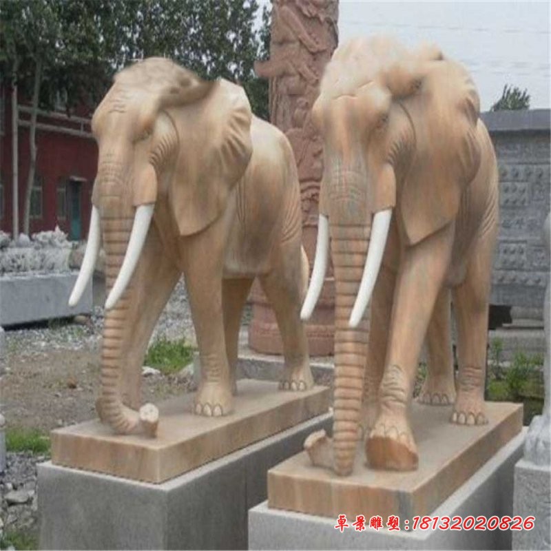 门口大象石雕 晚霞红动物雕塑 (4)