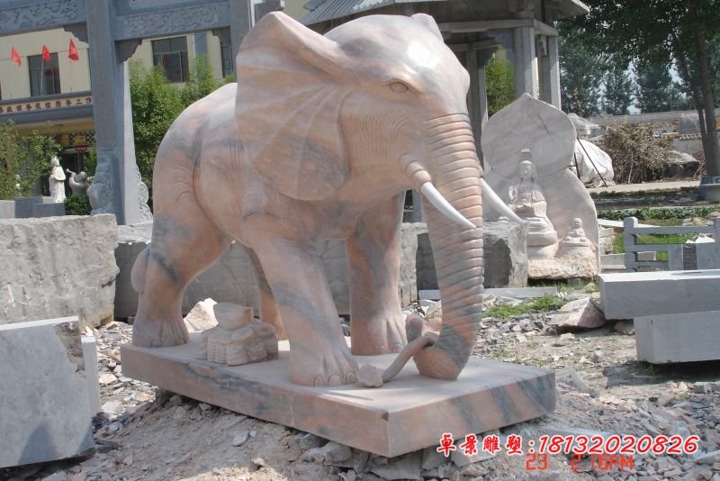 门口大象石雕 晚霞红动物雕塑 (6)