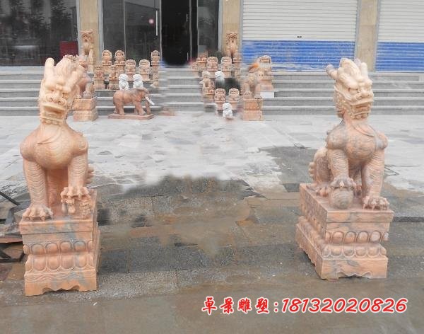 门口麒麟石雕晚霞红古代神兽雕塑 (4)