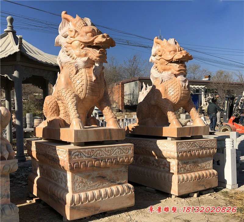 门口麒麟石雕晚霞红神兽石雕