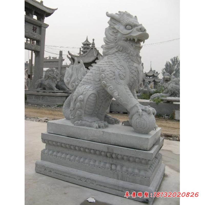 门口麒麟石雕，大理石镇宅麒麟雕塑 