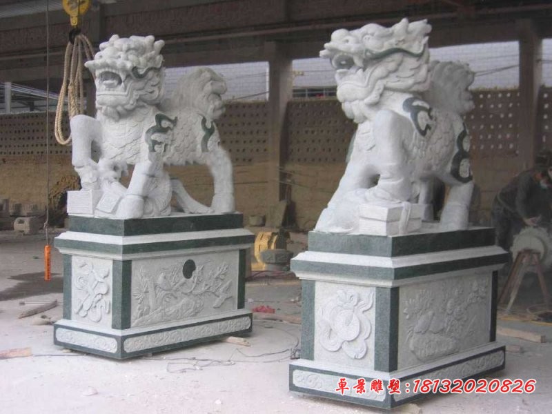 门口麒麟石雕，大理石镇宅麒麟雕塑