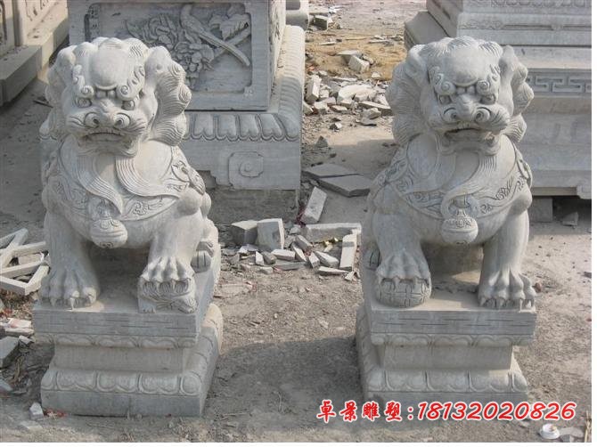 门口石狮子 踩球北京狮石雕 