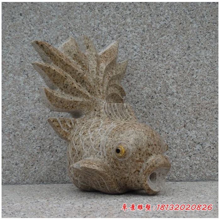 喷水的金鱼石雕，庭院水景石雕 (9)