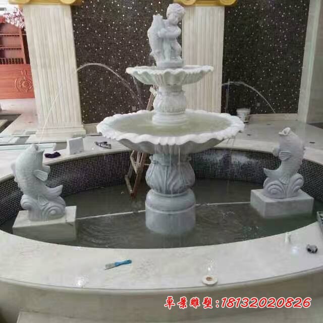 喷水鲤鱼喷泉石雕，别墅喷泉石雕