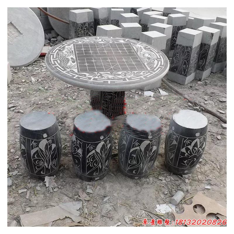 棋盘圆桌石雕 公园石雕桌凳