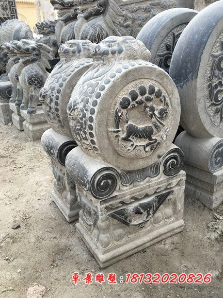 麒麟浮雕门墩 青石仿古抱鼓石