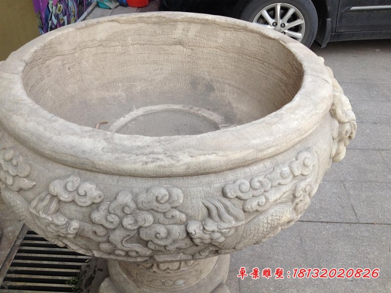 麒麟祥云浮雕鱼缸 石雕鱼缸 