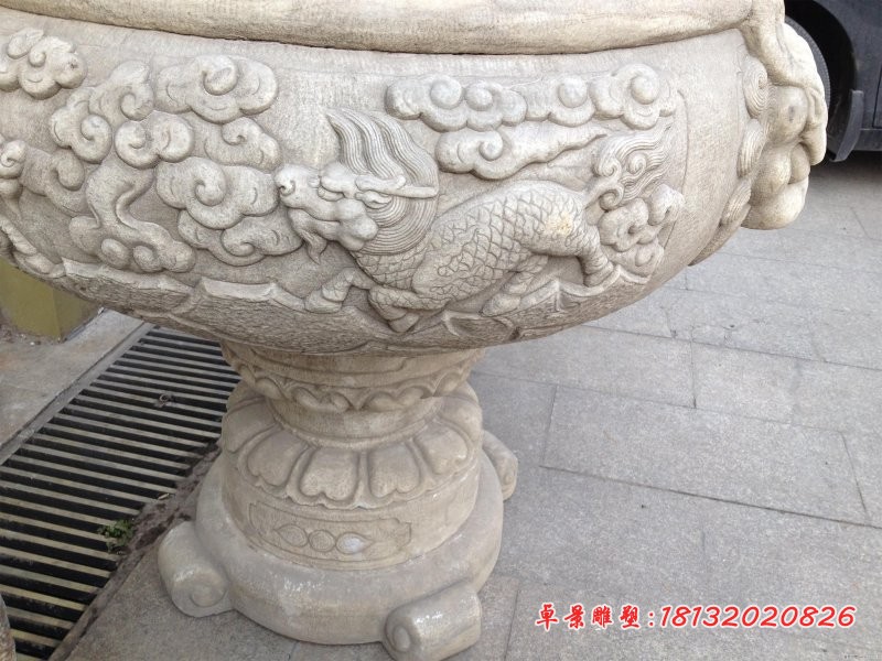 麒麟祥云浮雕鱼缸 石雕鱼缸 