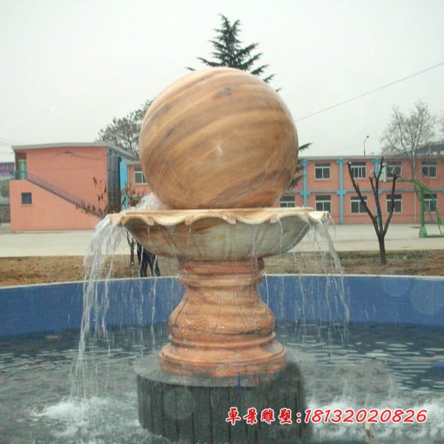 企业晚霞红风水球 石雕风水球喷泉