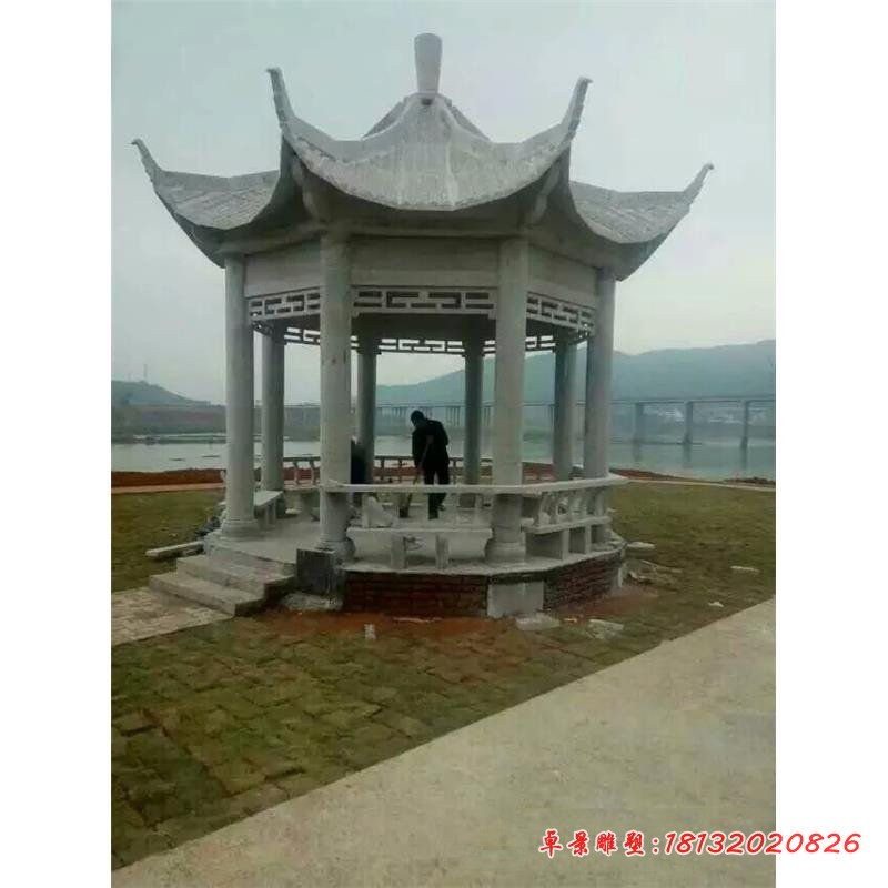 青石仿古八角凉亭石雕 公园石雕凉亭