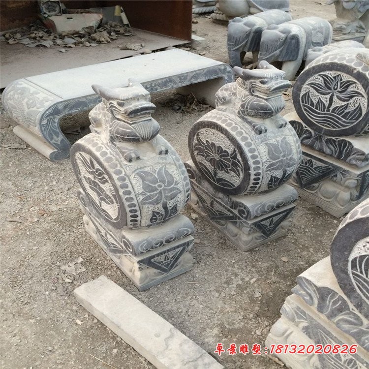 青石仿古抱鼓石 石雕狮子门墩