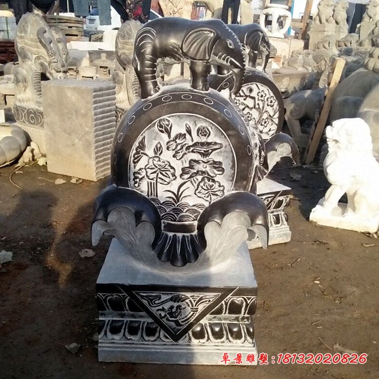 青石仿古大象门墩，门口抱鼓石石雕