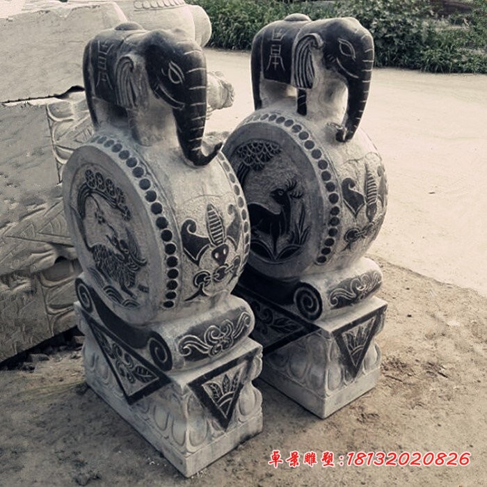 青石仿古大象门墩，门口抱鼓石