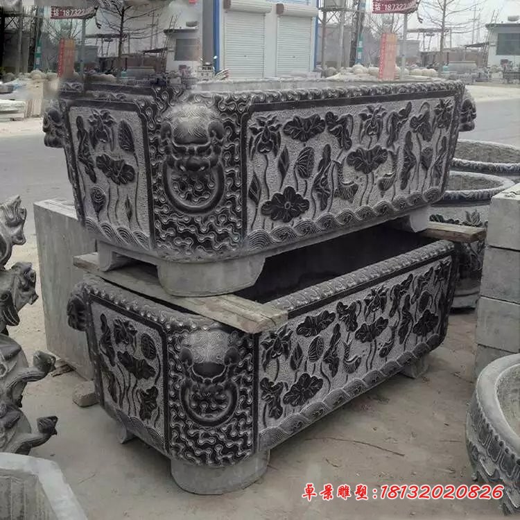 青石仿古方形水缸园林景观石雕