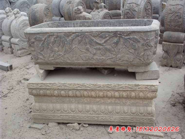 青石仿古方形水缸 公园石水槽