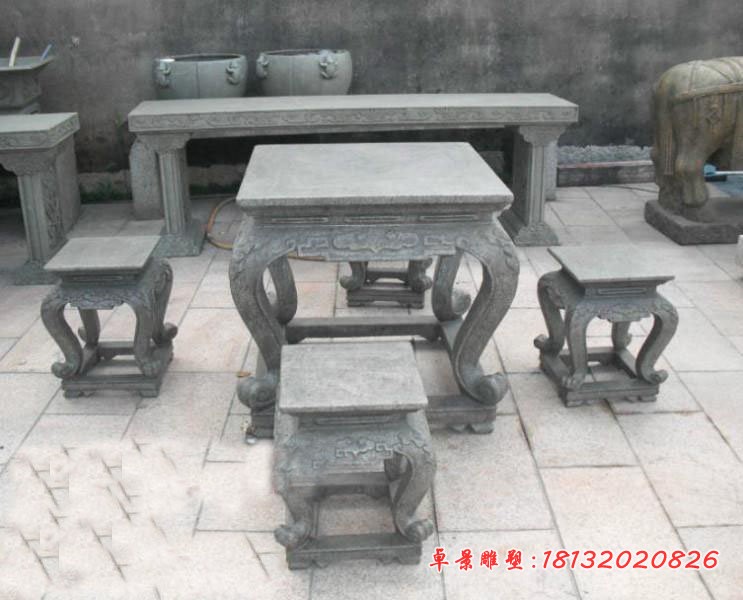 青石仿古方桌凳 公园石雕桌凳