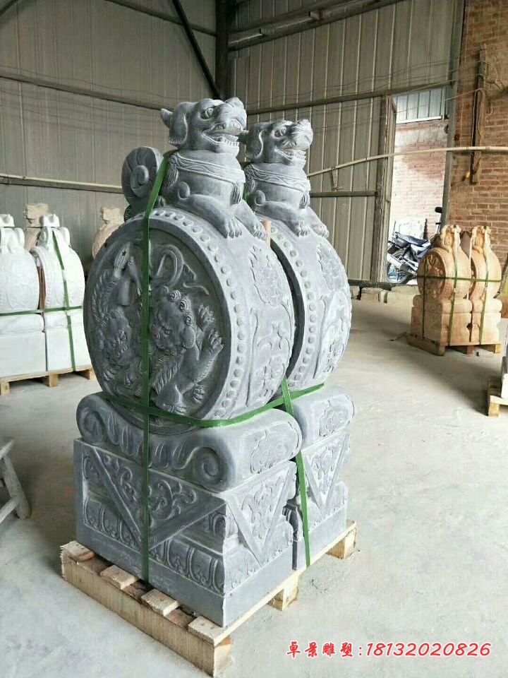 青石仿古貔貅门墩，门口抱鼓石
