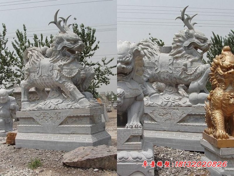 青石仿古麒麟石雕 门口镇宅麒麟石雕 (2)