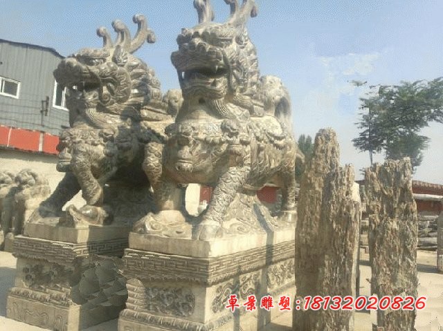 青石仿古麒麟门口镇宅麒麟石雕