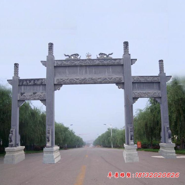 青石仿古三门牌坊 简易道路牌坊石雕