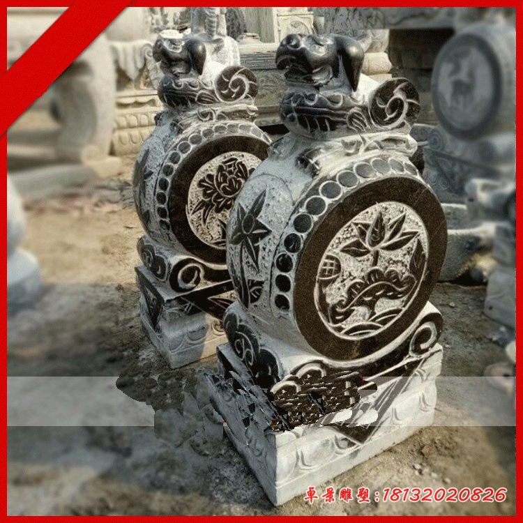 青石仿古狮子门墩 门口抱鼓石