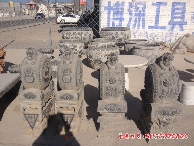 青石仿古狮子门墩 门口抱鼓石