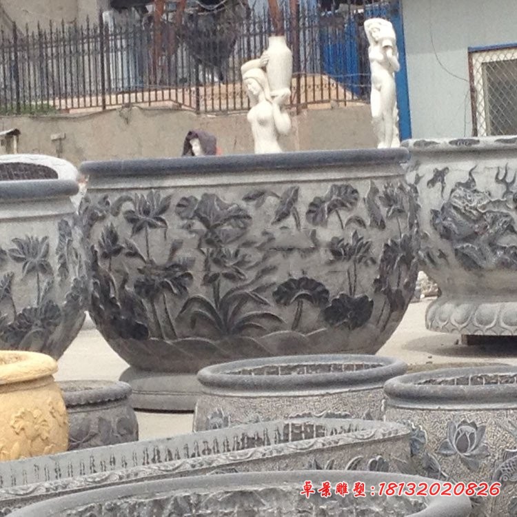 青石仿古水缸 园林景观石雕