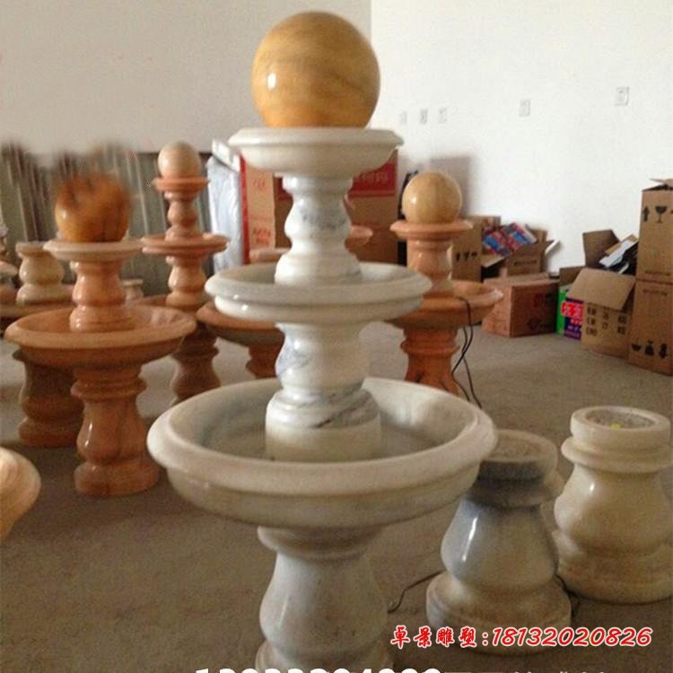 三层风水球石雕，庭院风水球喷泉石雕