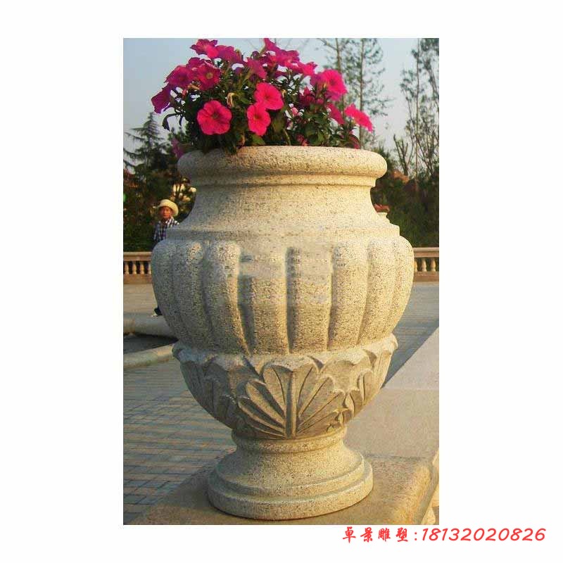 砂岩花盆石雕 广场石雕花盆 