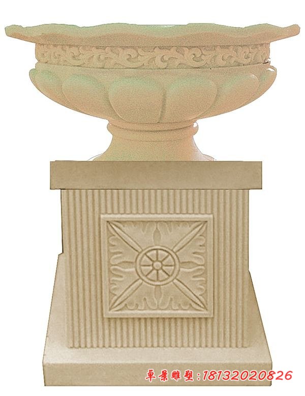 砂岩花钵石雕 公园欧式花钵