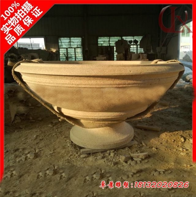 砂岩花钵石雕 公园石雕花盆