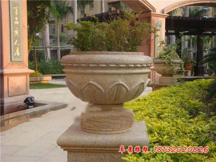 砂岩花盆小区景观石雕花盆