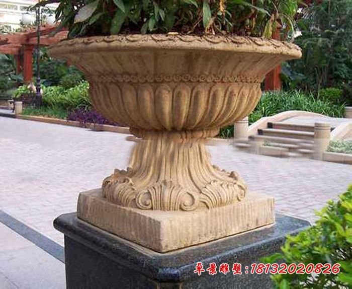 砂岩欧式花钵 别墅花盆石雕
