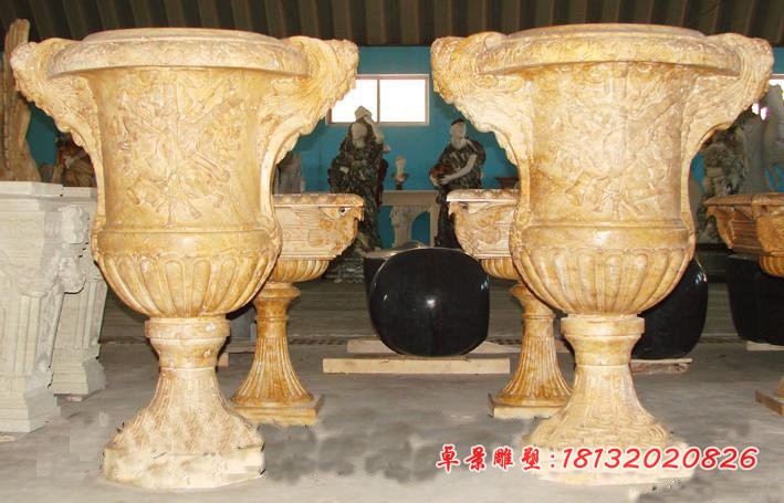 砂岩欧式花钵 公园石雕花盆