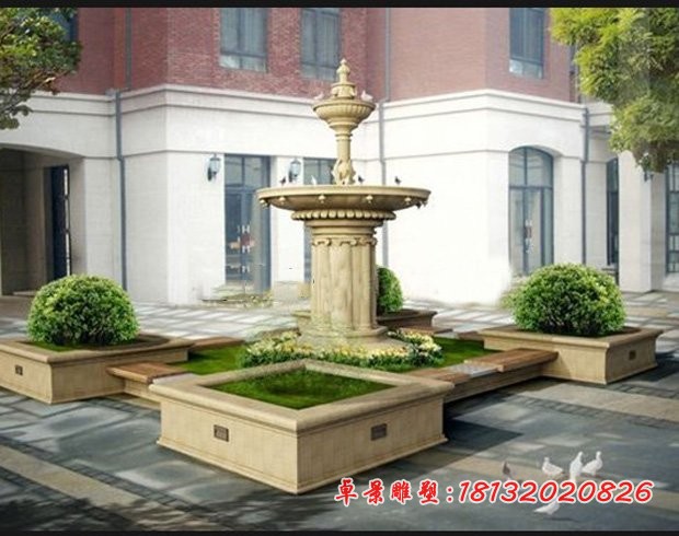 砂岩欧式喷泉石雕 小区双层石雕喷泉