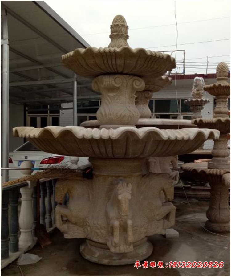 砂岩双层喷泉石雕园林景观石雕