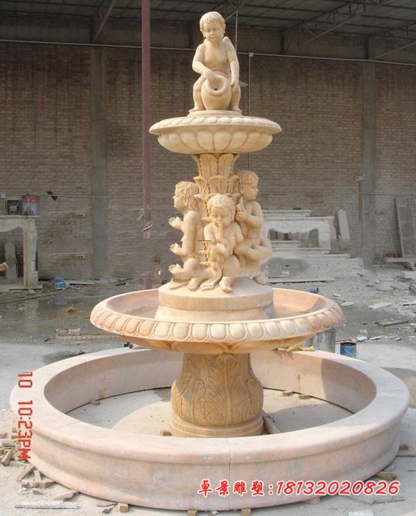 砂岩西方儿童喷泉 公园双层喷泉石雕
