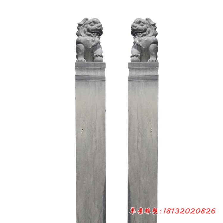 狮子拴马柱石雕，仿古拴马柱雕塑