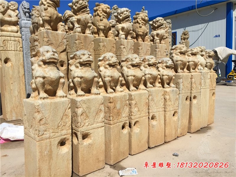 狮子拴马柱石雕，石雕拴马柱