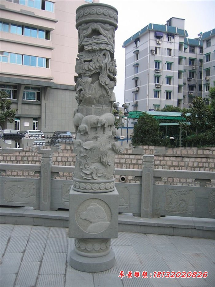 十二生肖浮雕石柱 道路景观石雕 