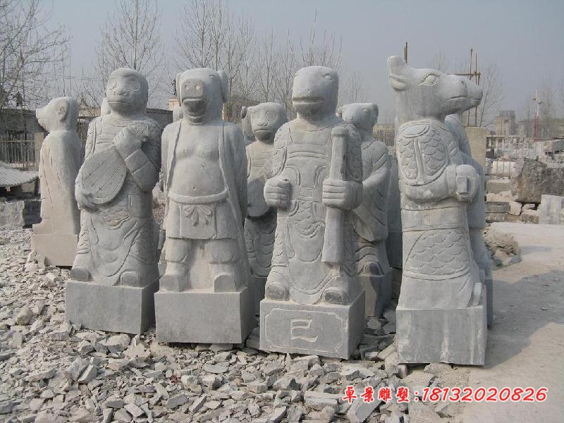 十二生肖石雕，公园动物石雕