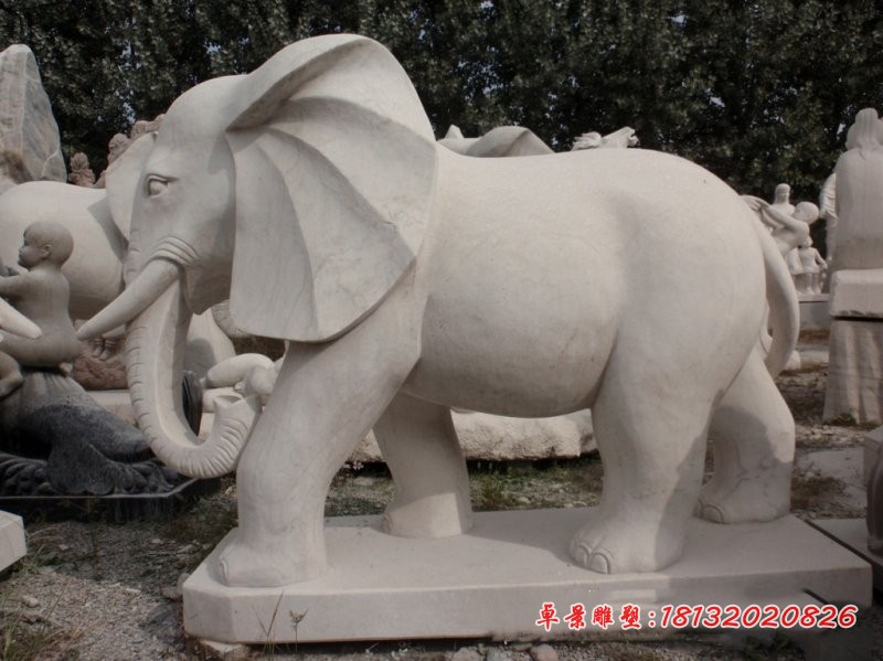 石雕大象，大理石大象雕塑，公园动物石雕