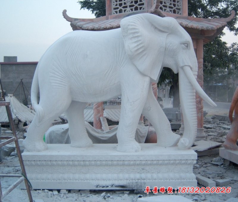 石雕大象，汉白玉动物石雕