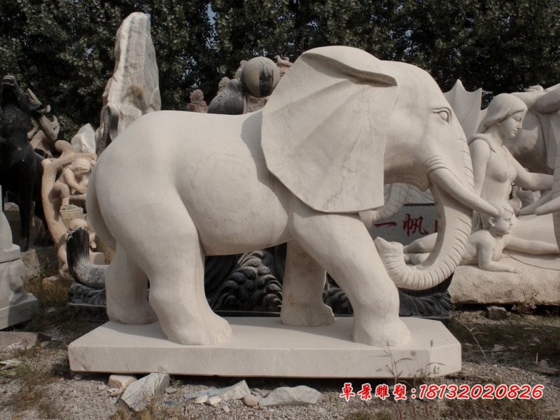 石雕大象，公园动物石雕